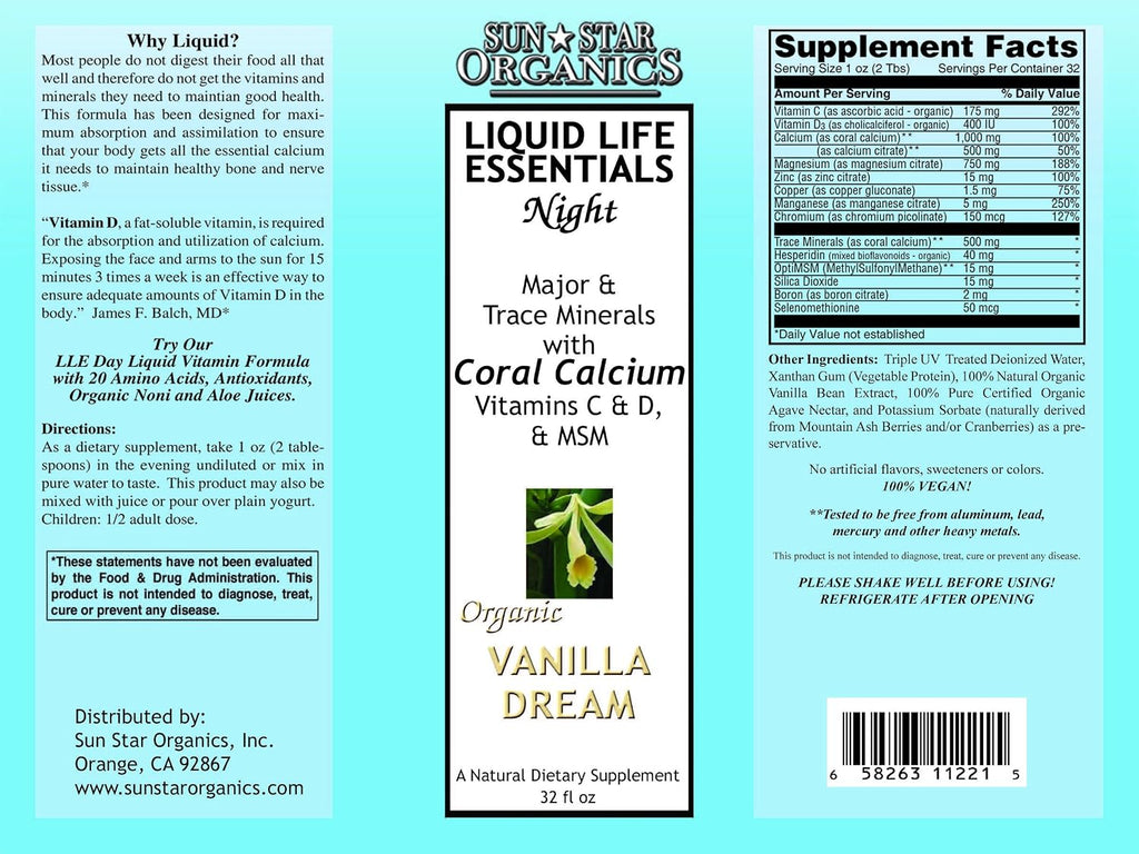Liquid Life Essentials Night Formula Suplemento Líquido Vainilla