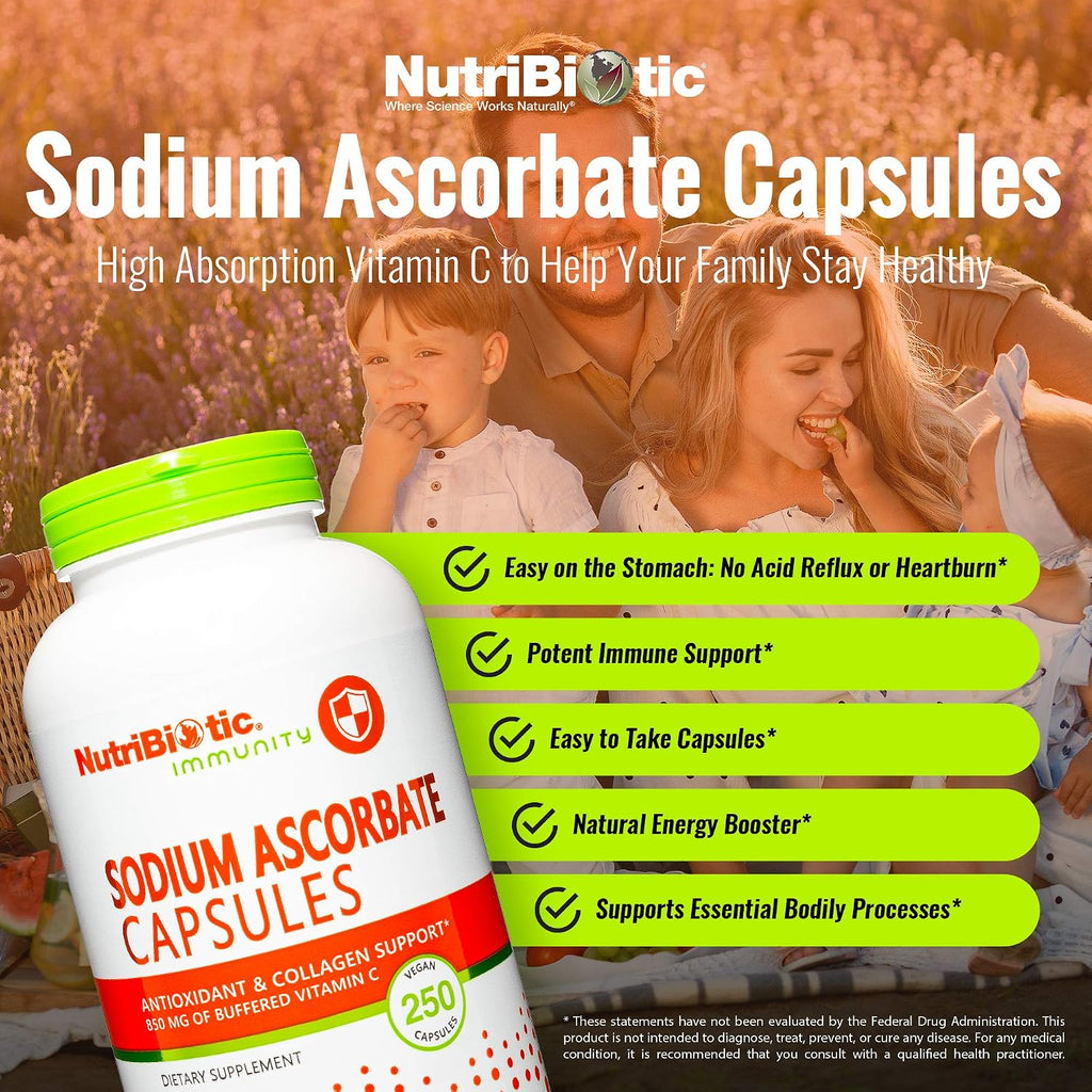NutriBiotic Ascorbato Sódico Vitamina C Tamponada - 250 Cápsulas
