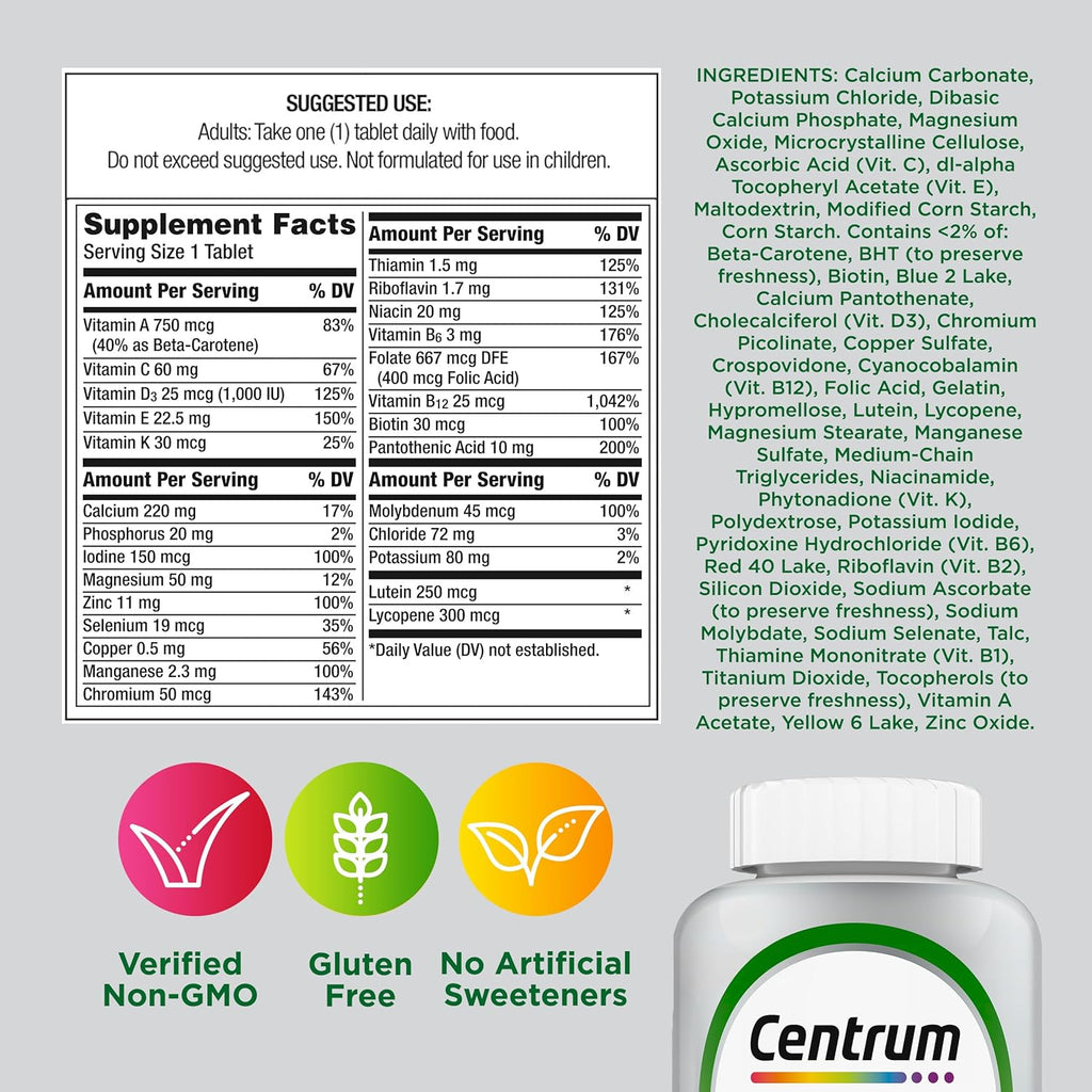 Centrum Silver Multivitamínico para Adultos 50+, 125 Comprimidos