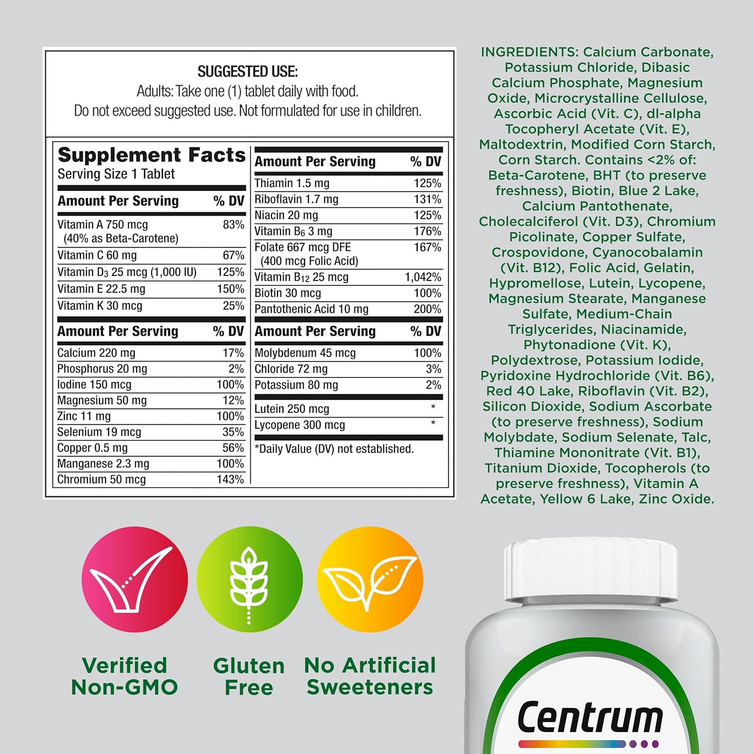 Centrum Silver Multivitamínico para Adultos 50+, 125 Comprimidos