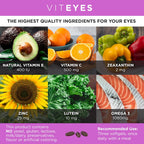 Viteyes AREDS 2 + Omega-3 Fórmula para la Salud Macular, Cápsulas Blandas, Omega-3 Triple Fuerza (650 mg EPA, 350 mg DHA), 90 Cápsulas