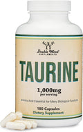 Taurina 1000mg por Ración, 180 Cápsulas - L-Taurina Vegana, Sin Gluten | Double Wood