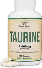 Taurina 1000mg por Ración, 180 Cápsulas - L-Taurina Vegana, Sin Gluten | Double Wood