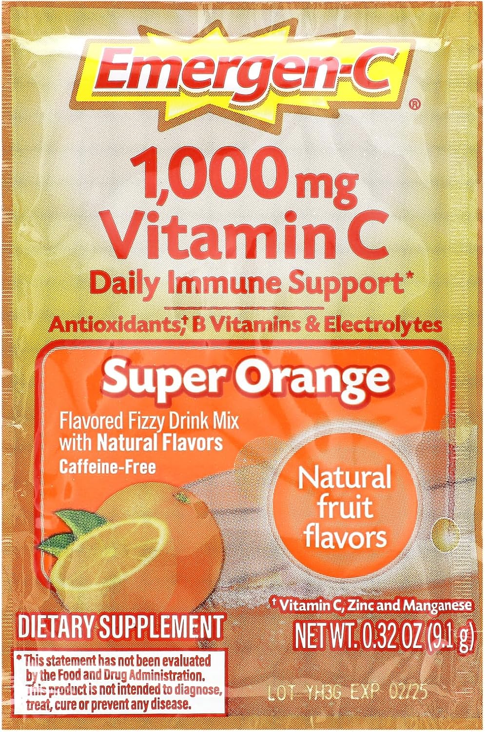 Emergen-C Vitamina C Sabor Naranja - Mezcla Efervescente, 30 Sobres