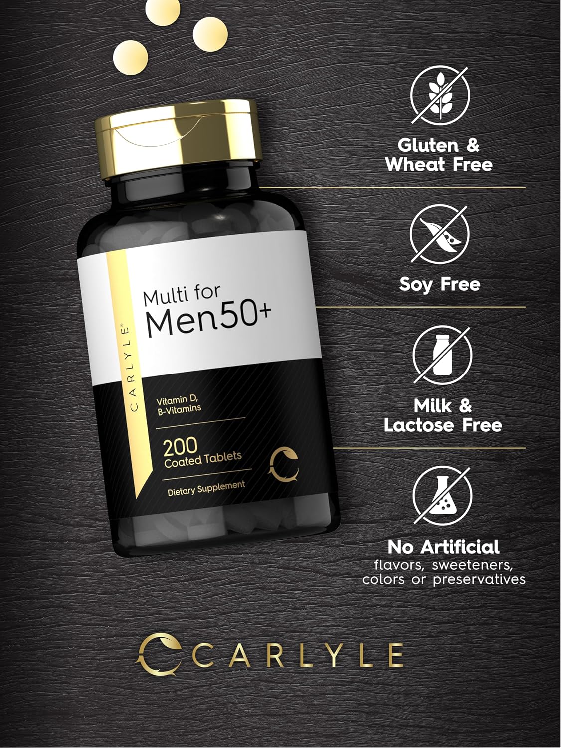 Carlyle Multivitamínico para Hombres 50+ | 200 Comprimidos | con Vitaminas B, Vitamina D, Magnesio y Zinc | Sin Gluten, No-GMO