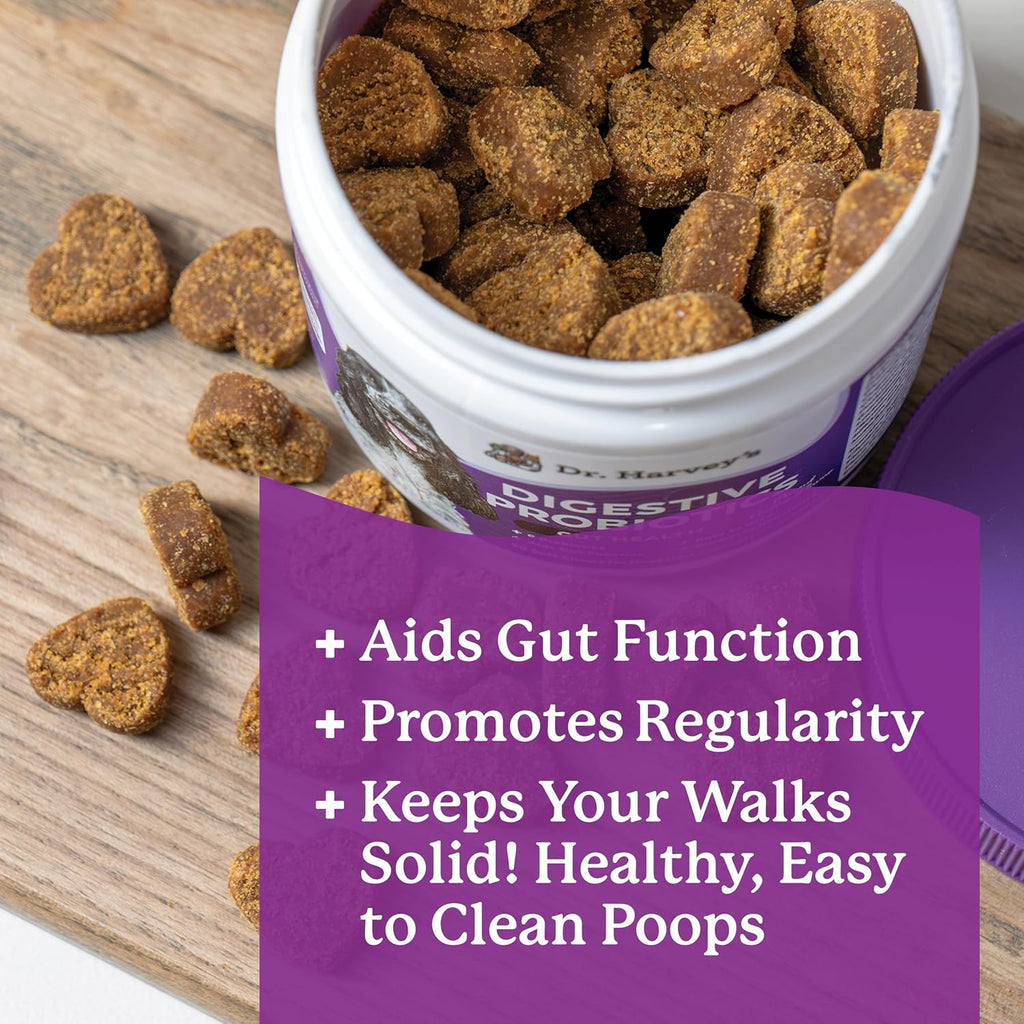 Dr. Harvey's Masticables Probióticos Digestivos para Perros, 9 Probióticos, Sabor a Mantequilla de Cacahuete (90 Masticables)
