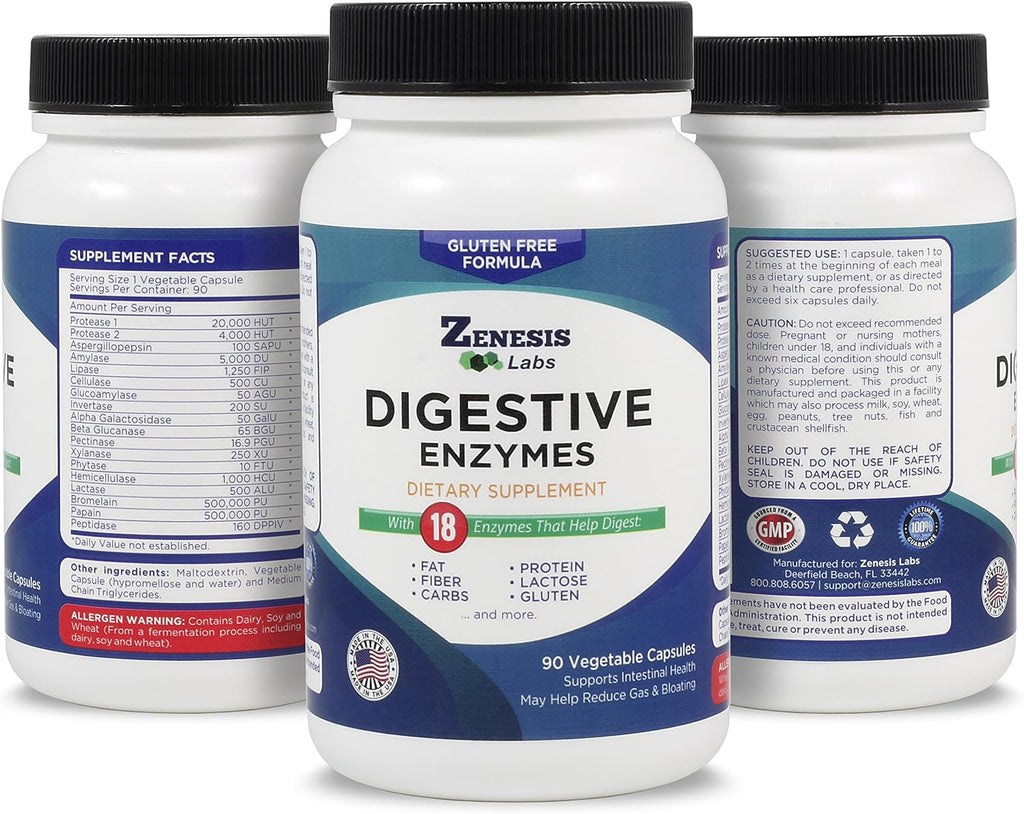 Zenesis Labs Digestive Enzymes - Multienzima Digestivo con 18 Enzimas - 90 Cápsulas