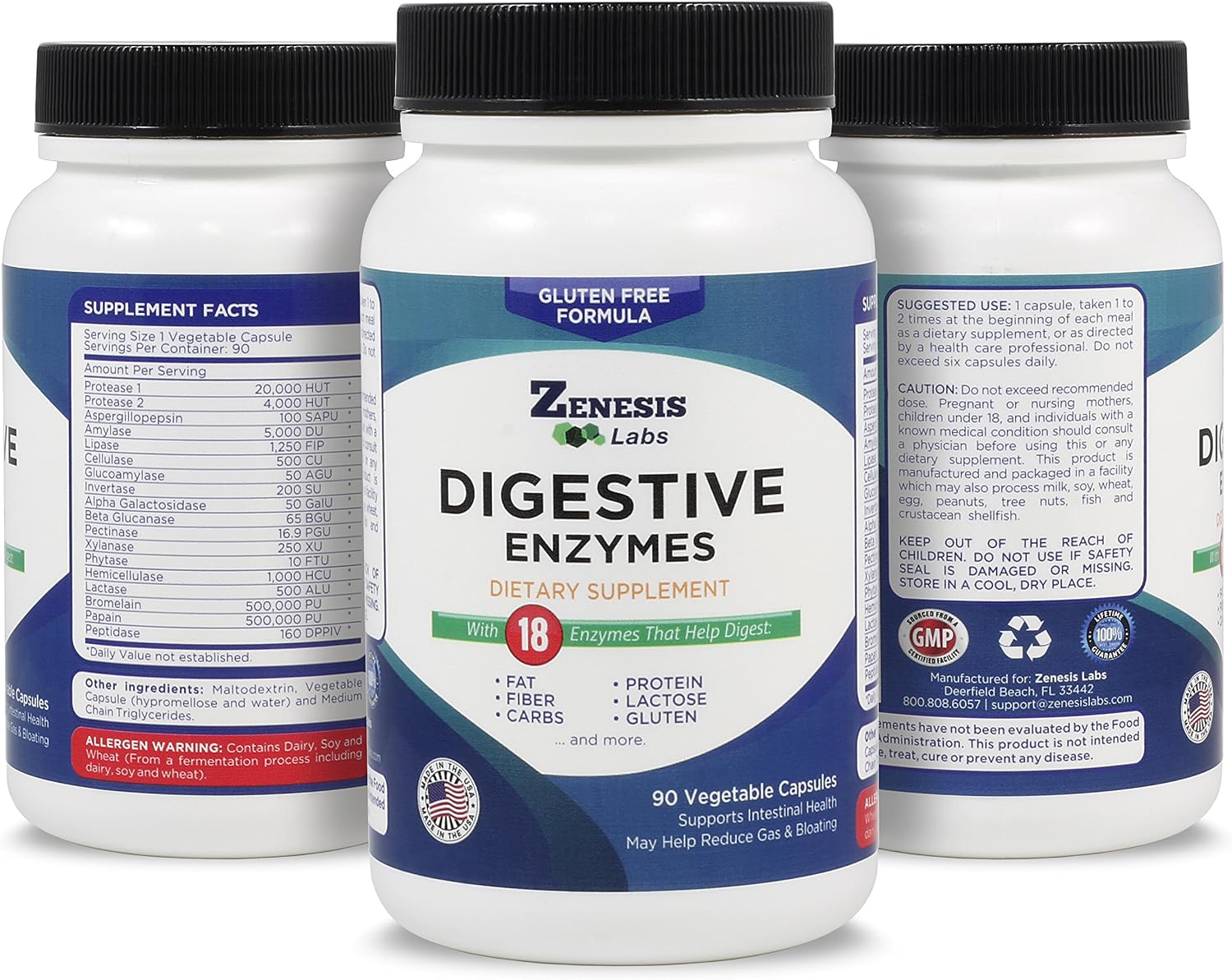 Zenesis Labs Digestive Enzymes - Multienzima Digestivo con 18 Enzimas - 90 Cápsulas