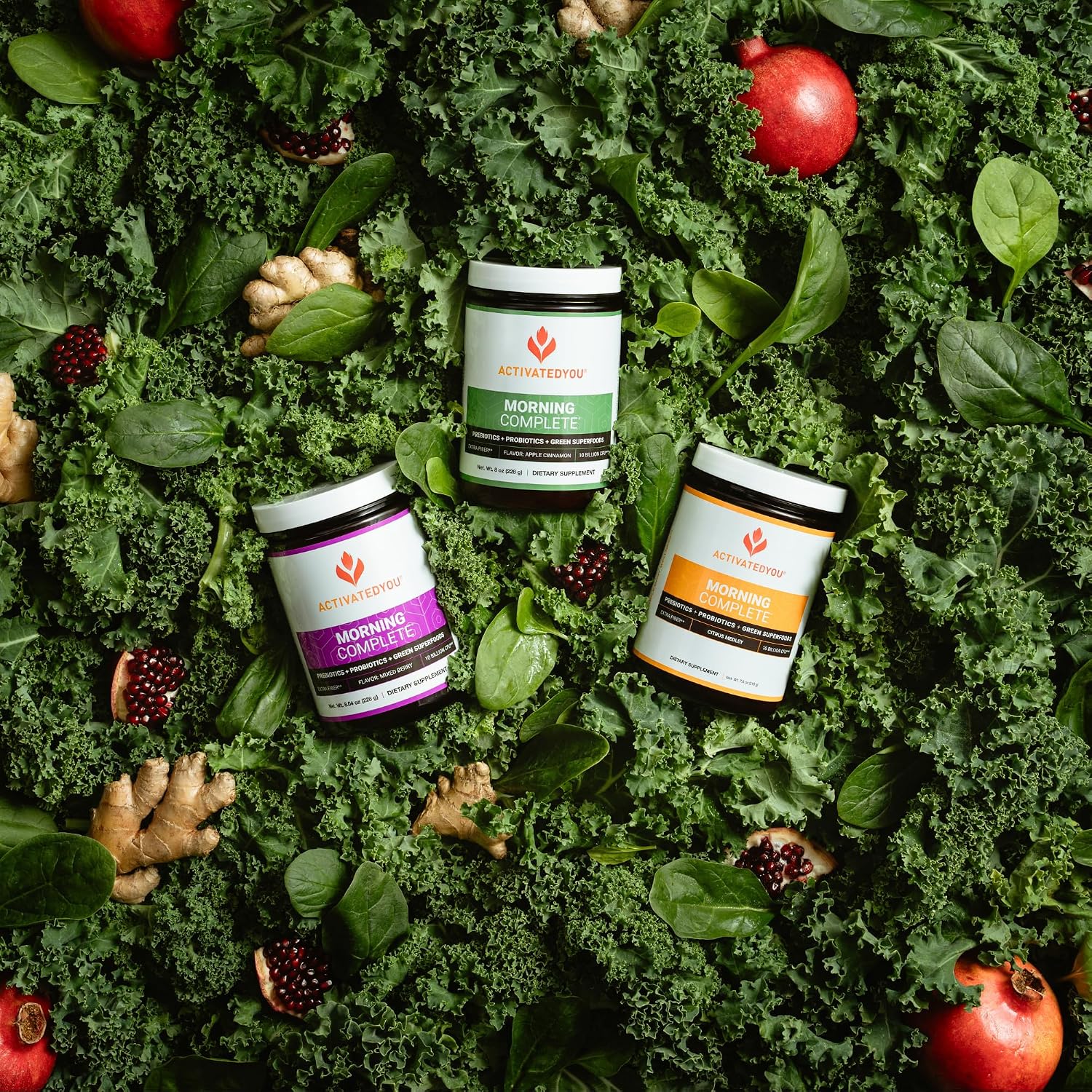ACTIVATEDYOU Morning Complete - Mezcla de Superalimentos Verdes con Prebióticos, Probióticos y Antioxidantes, 30 Raciones (Manzana Canela)
