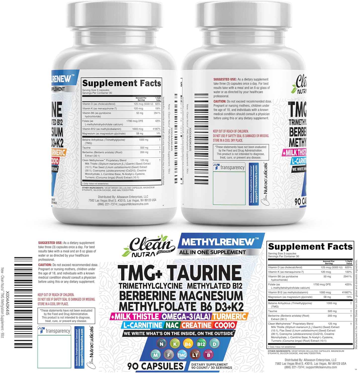 Clean Nutra TMG 1000mg - Multivitamínico Metilado para Mujeres y Hombres