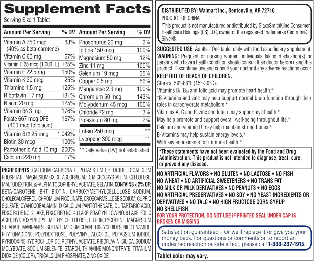 Multivitamínico Completo para Adultos Mayores de 50 | 220 Comprimidos