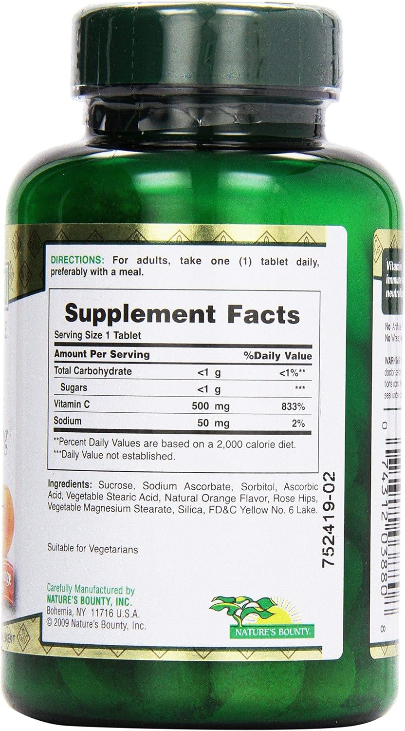 Nature's Bounty Vitamina C 500 mg Masticable con Escaramujo, 90 Comprimidos
