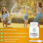 Vitamina D3 + K2 Masticables Sabor Cereza | 2000 UI Vitamina D, MK7 K2 (Menaquinona-7), Comprimidos para Adultos y Niños