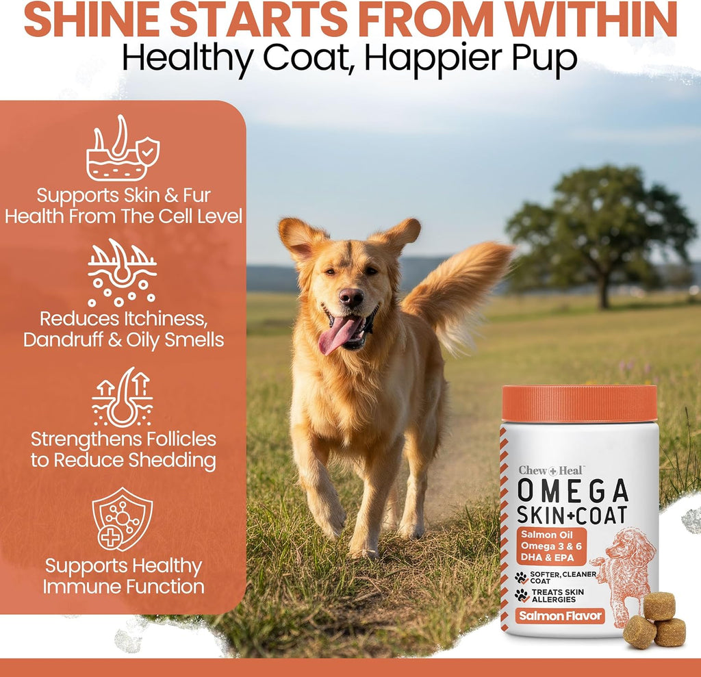 Aceite de Salmón para Perros - Golosinas Blandas Omega para Piel y Pelaje - 180 Unidades