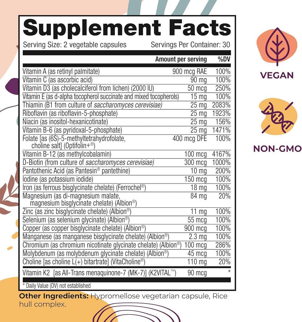 Body Kitchen Women’s Multivitamin with Optifolin+ & VitaCholine – 60 Cápsulas