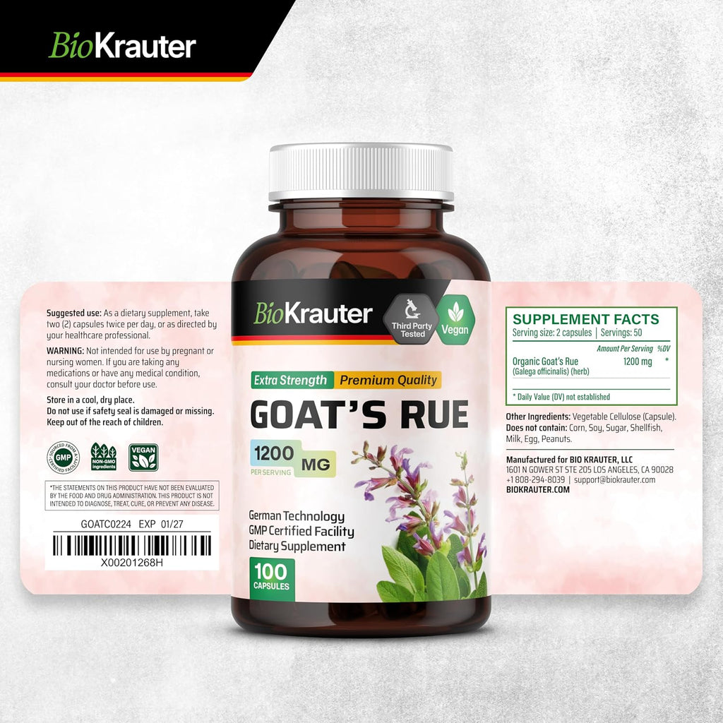 BIO KRAUTER® Ruda Cabruna para la Lactancia - Suplemento Vegano - 100 Cápsulas - 1200 mg por Ración - Sin Rellenos, No Transgénico