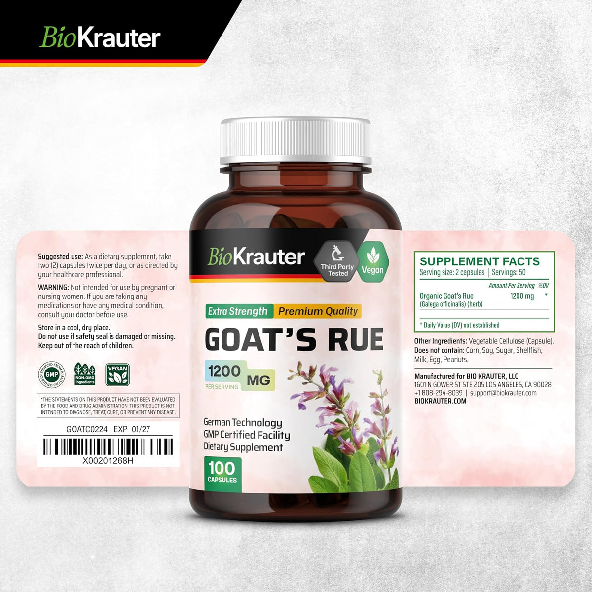 BIO KRAUTER® Ruda Cabruna para la Lactancia - Suplemento Vegano - 100 Cápsulas - 1200 mg por Ración - Sin Rellenos, No – Image 9