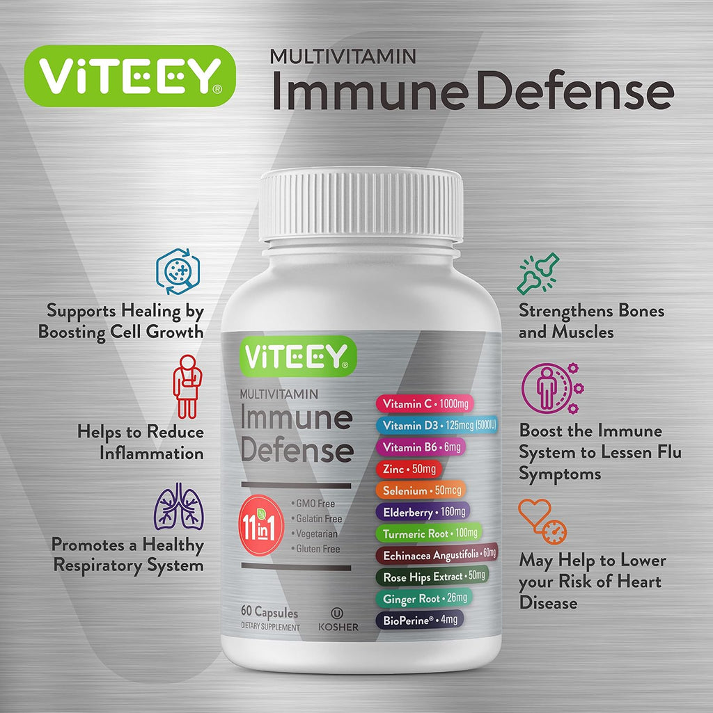 Viteey 11 en 1 Complejo Inmunológico con Vitamina D3, C, Zinc y Equinácea - 120 Cápsulas