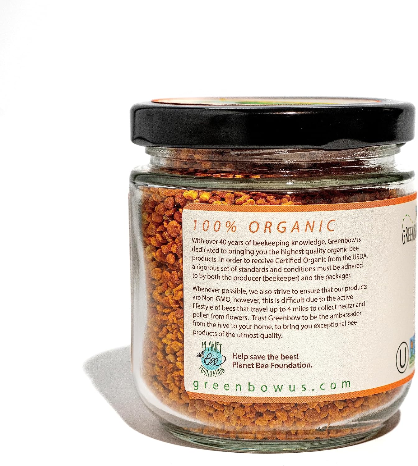 Greenbow Polen de Abeja Orgánico - 100% Certificado Orgánico USDA, No-GMO, Puro y Natural - Superalimento con Proteínas, Vitaminas y Minerales - Certificado Kosher, Sin Gluten - 155g x 2 Tarros