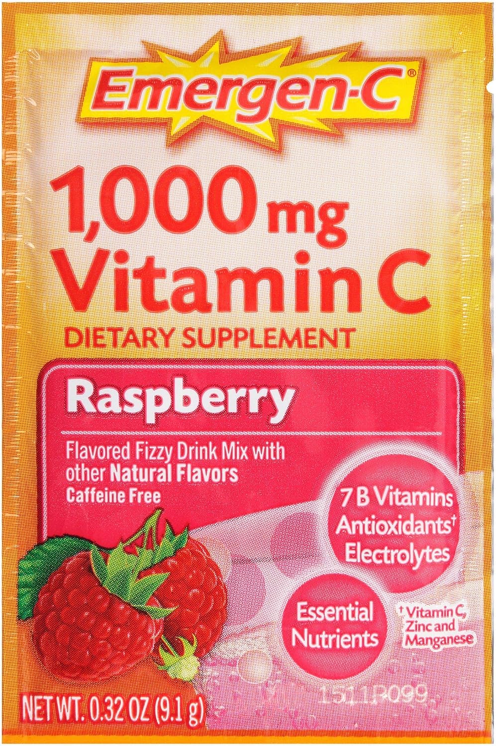 Emergen-C Frambuesa 1000 mg - Vitamina C Efervescente, Pack de 3 x 30 Sobres