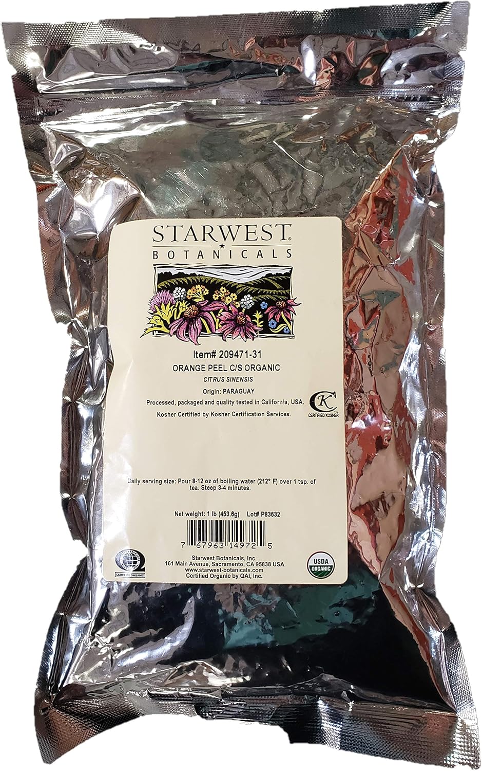 Polvo de Naranja Orgánico - Citrus sinensis, 1 lb (454 g) - Starwest Botanicals