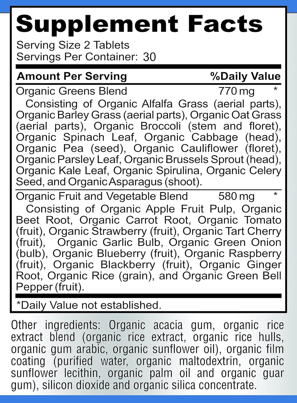 Fruit and Veggie Superfood Greens - 28 Frutas y Verduras Concentradas - 60 Comprimidos