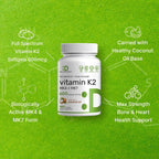 Vitamina K2 600mcg con MK-7 y MK-4, 180 Cápsulas de Aceite de Coco