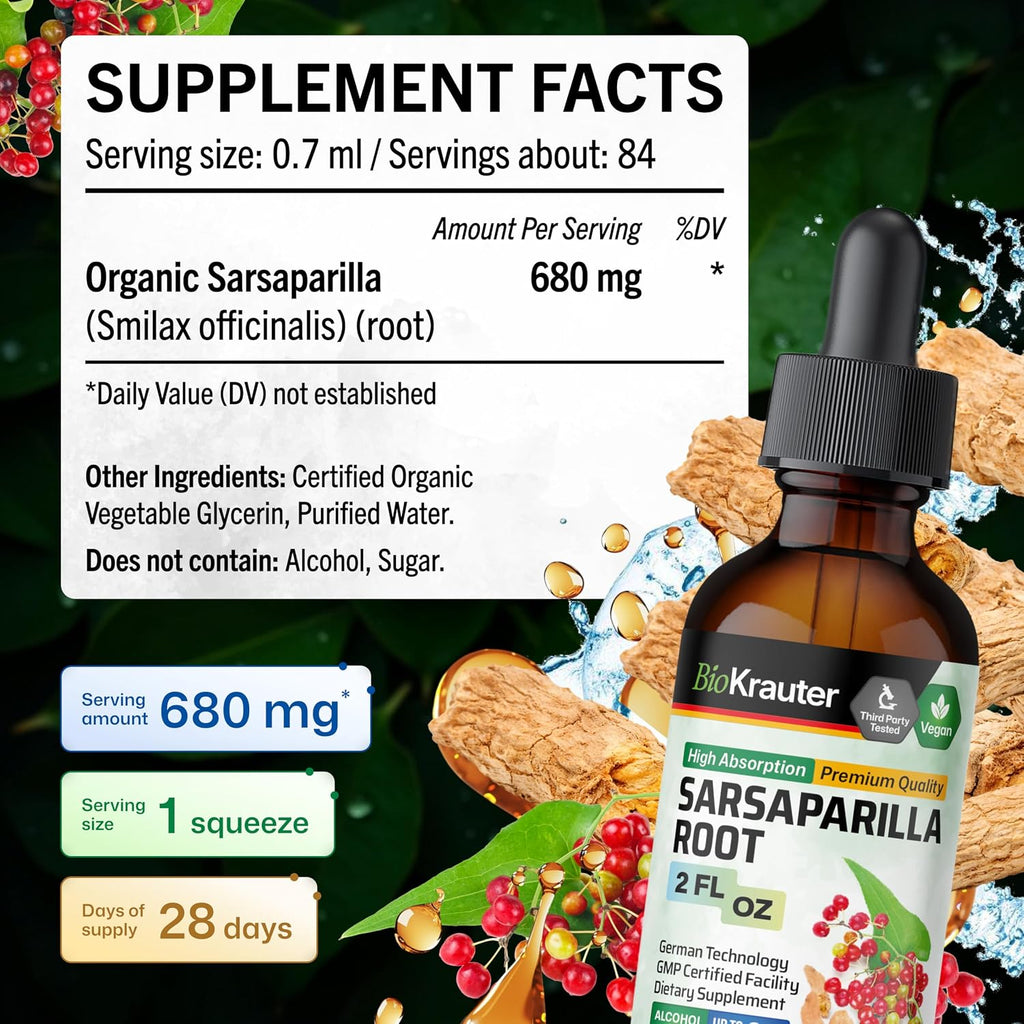 BIO KRAUTER® Extracto de Zarzaparrilla para Limpieza Hepática y Depuración, 60 ml