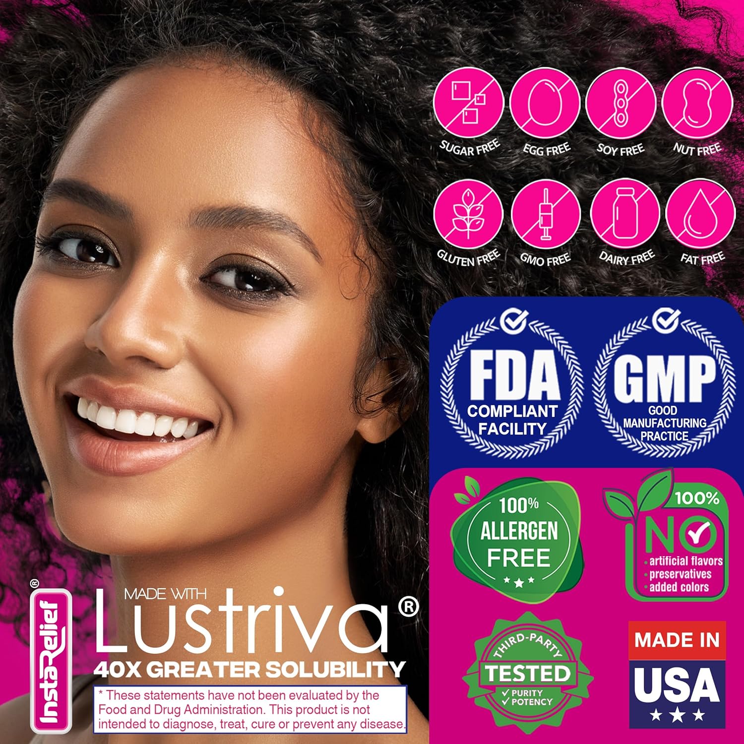 InstaRelief Hair Growth con Lustriva - Biotina 10.000 mcg, Silicio y Arginina - 60 Comprimidos