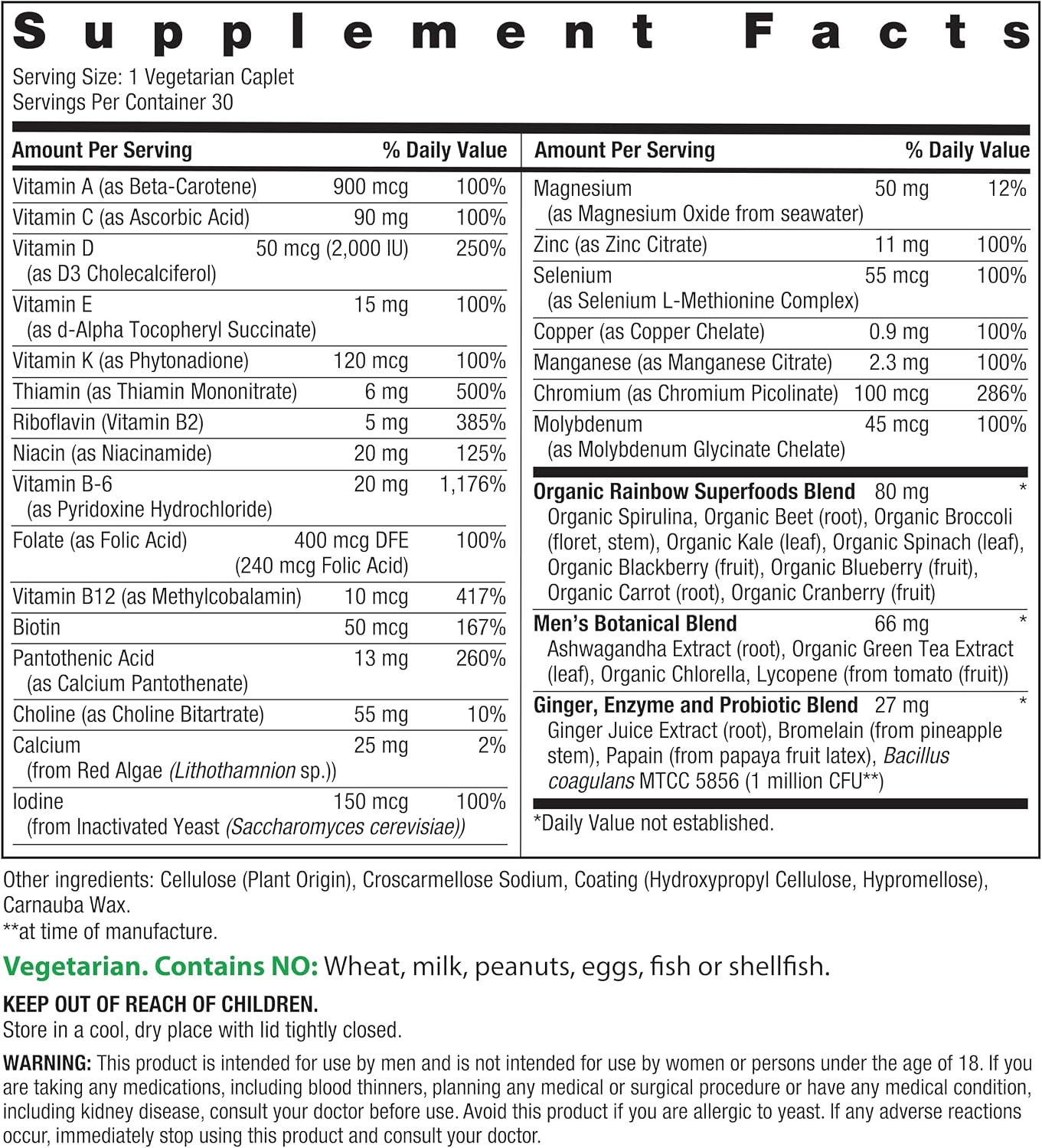 Rainbow Light Multivitamínico para Hombres One+ 30 Comprimidos