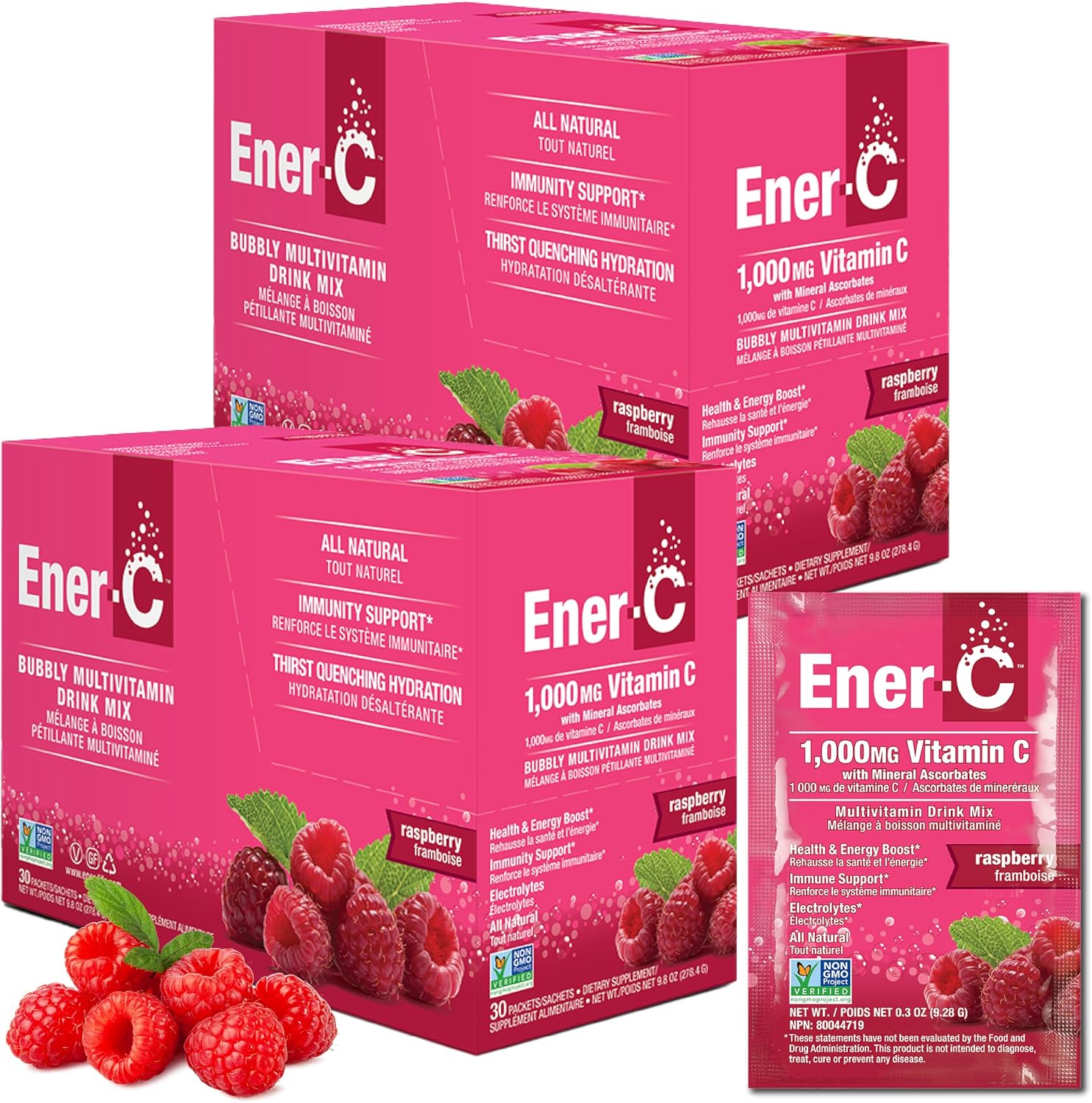 Ener-C Multivitamin Drink Mix - Vitamin C, Electrolyte and B Vitamin Packets - Raspberry Flavor, 60 Count