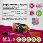 Vitamina B12 Sublingual Orgánica 5000 mcg - Metilcobalamina Líquida Vegana