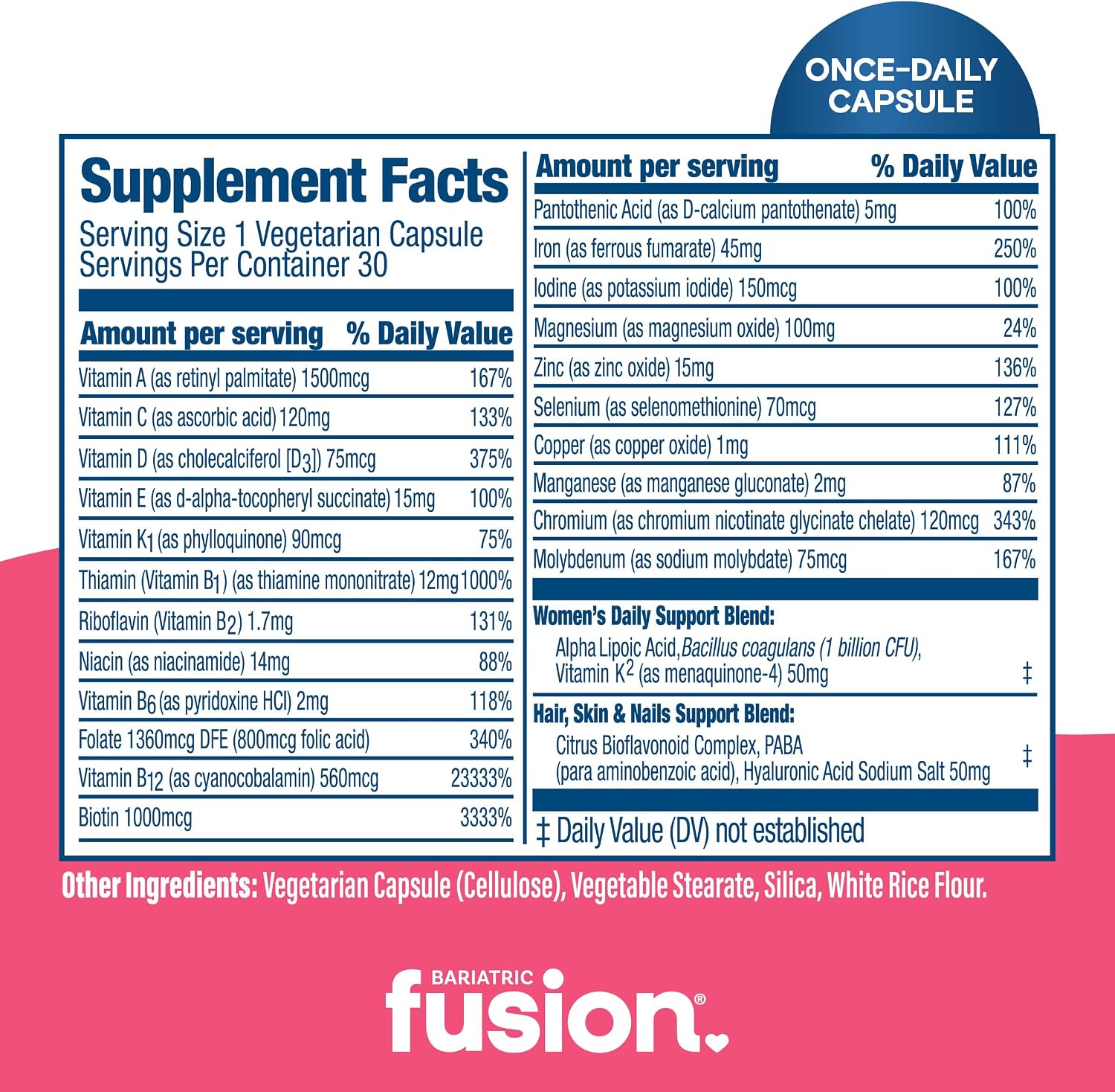 Bariatric Fusion Multivitamínico con Hierro para Mujeres | Blend de Cabello, Piel y Uñas | 30 Cápsulas | 1 Mes