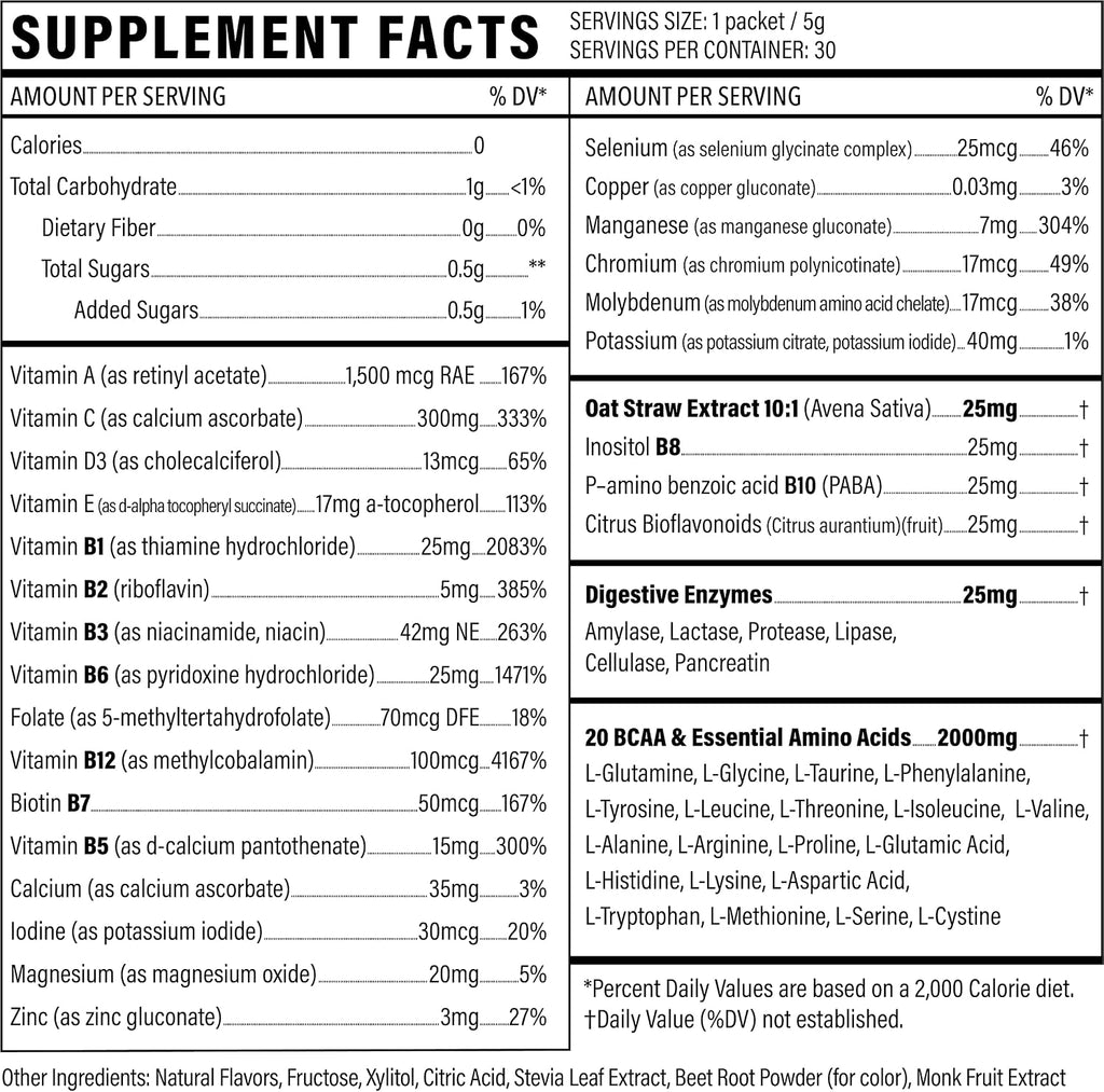 Vegan Daily Multivitamin with BCAA and Amino Acids - Sport Formula 99 - Orange Flavor Powder Sachets