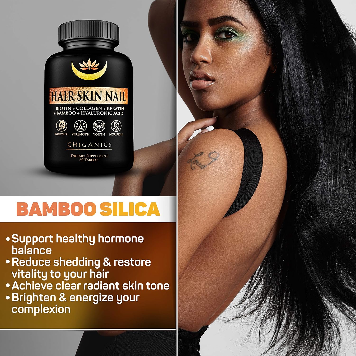 10X Potente Biotina 5000mcg con Keratina, Colágeno y Sílice para Cabello, Piel y Uñas