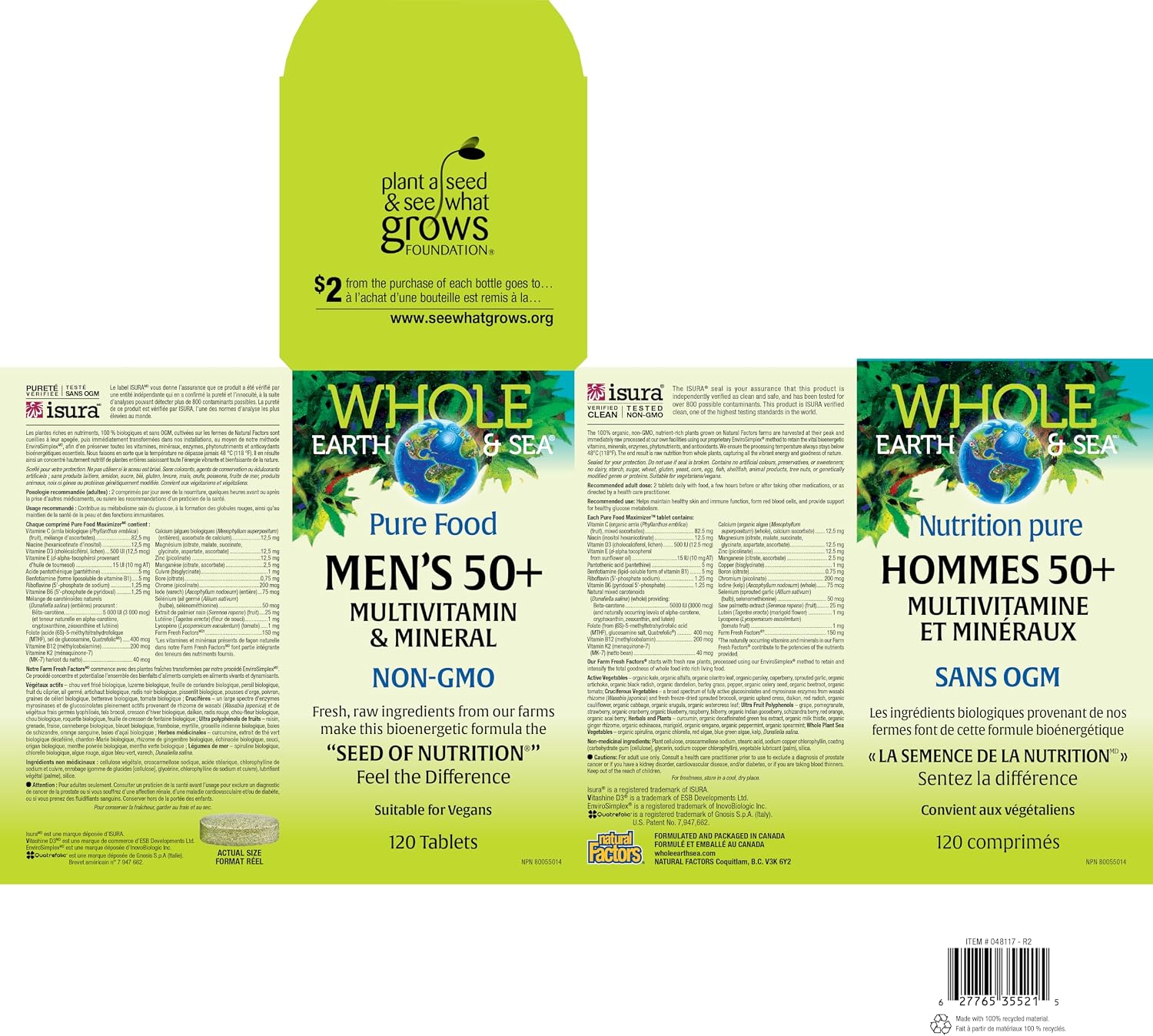 Natural Factors Whole Earth & Sea Multivitamínico y Mineral para Hombres 50+
