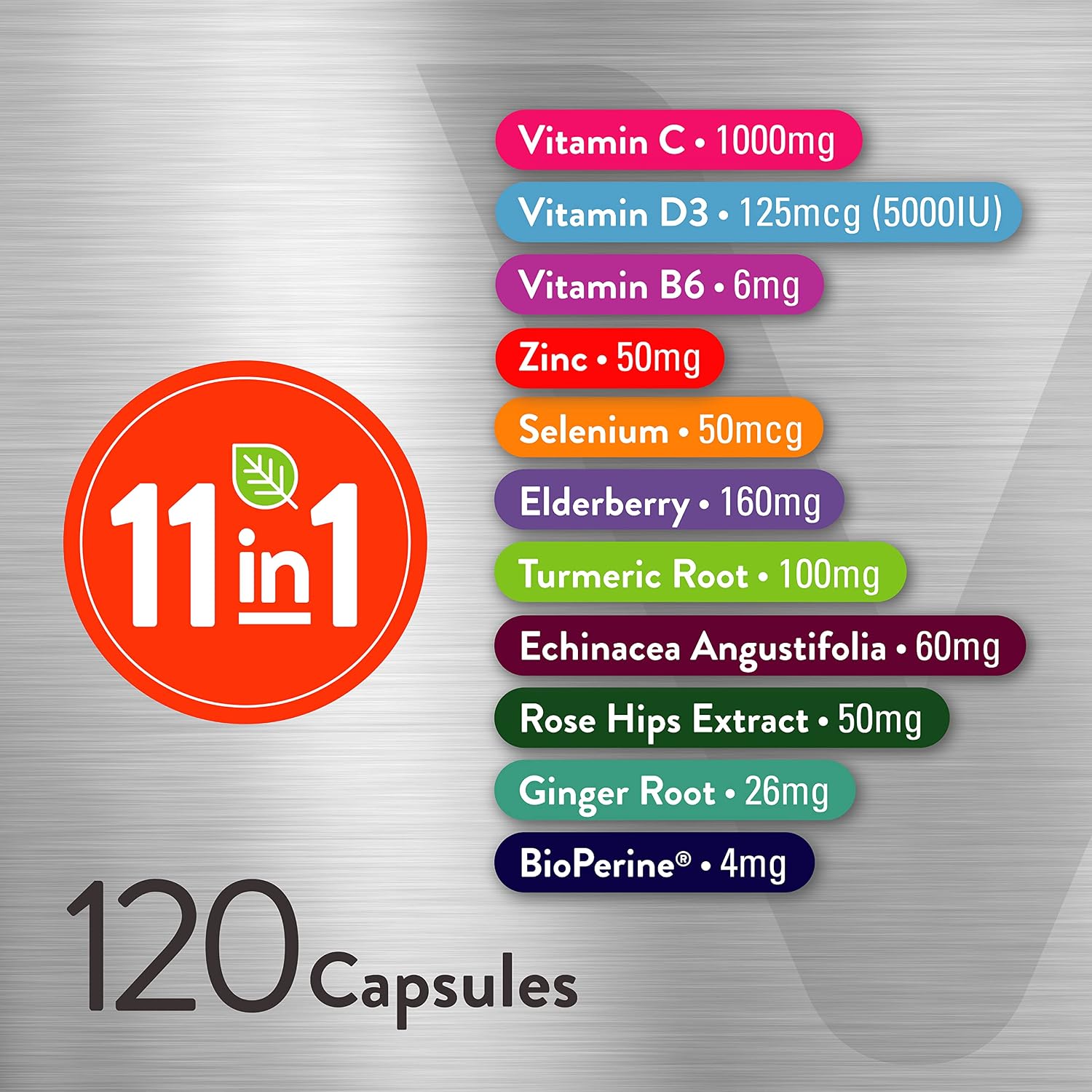 Viteey 11 en 1 Complejo Inmunológico con Vitamina D3, C, Zinc y Equinácea - 120 Cápsulas
