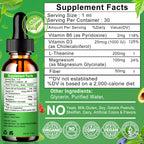 Vita letuo L-Theanine Drops 200mg con Magnesio Glicinato, Vitaminas y Fibra – Suplemento Líquido para la Relaxación y el Sueño