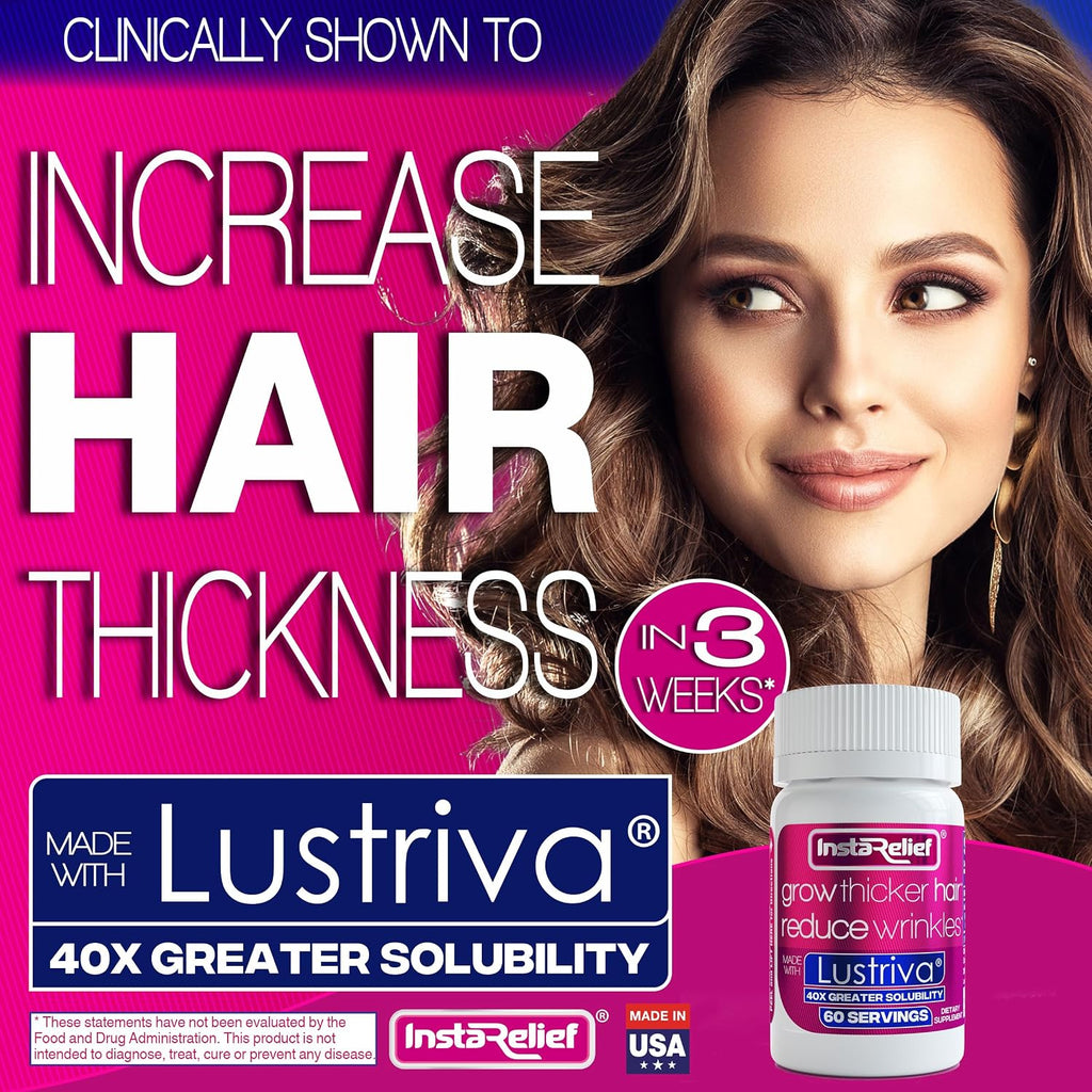 InstaRelief Hair Growth con Lustriva - Biotina 10.000 mcg, Silicio y Arginina - 60 Comprimidos