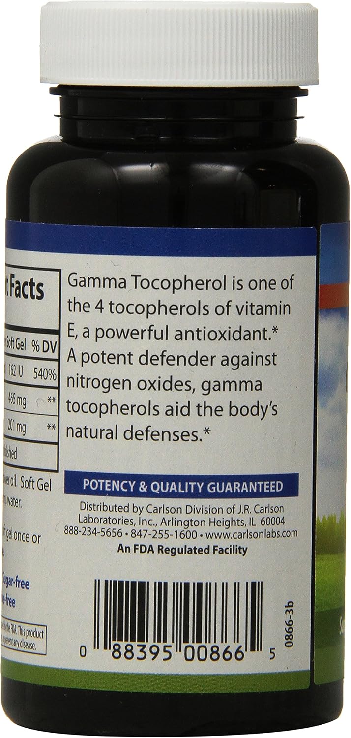 Carlson Labs Gamma E-Gems, Gamma Tocoferol, 465mg, 60 Cápsulas Blandas