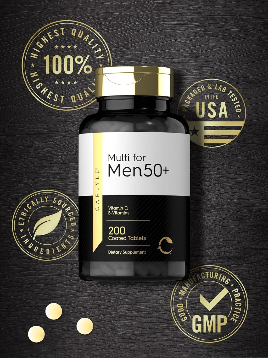 Carlyle Multivitamínico para Hombres 50+ | 200 Comprimidos | con Vitaminas B, Vitamina D, Magnesio y Zinc | Sin Gluten, No-GMO