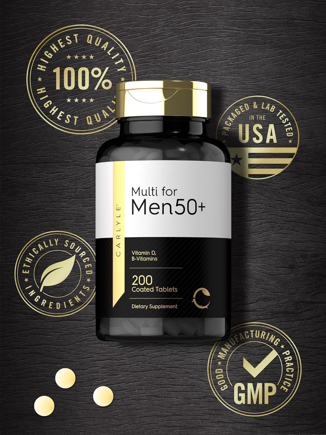 Carlyle Multivitamínico para Hombres 50+ | 200 Comprimidos | con Vitaminas B, Vitamina D, Magnesio y Zinc | Sin Gluten, No-GMO