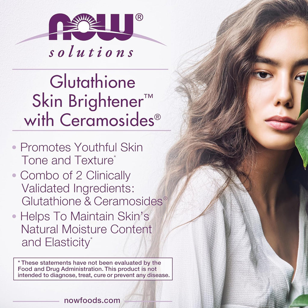 NOW Foods Solutions, Glutathione Skin Brightener con Ceramidas, Hidratante e Iluminador, 30 Cápsulas Vegetales
