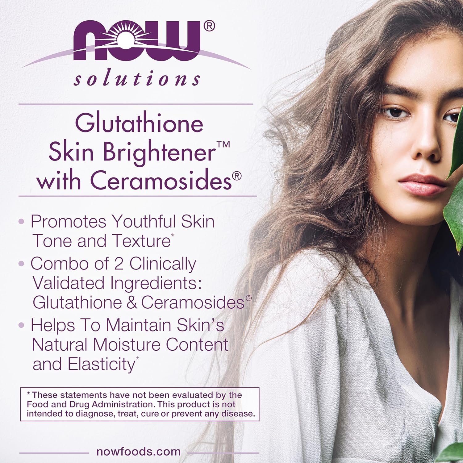 NOW Foods Solutions, Glutathione Skin Brightener con Ceramidas, Hidratante e Iluminador, 30 Cápsulas Vegetales