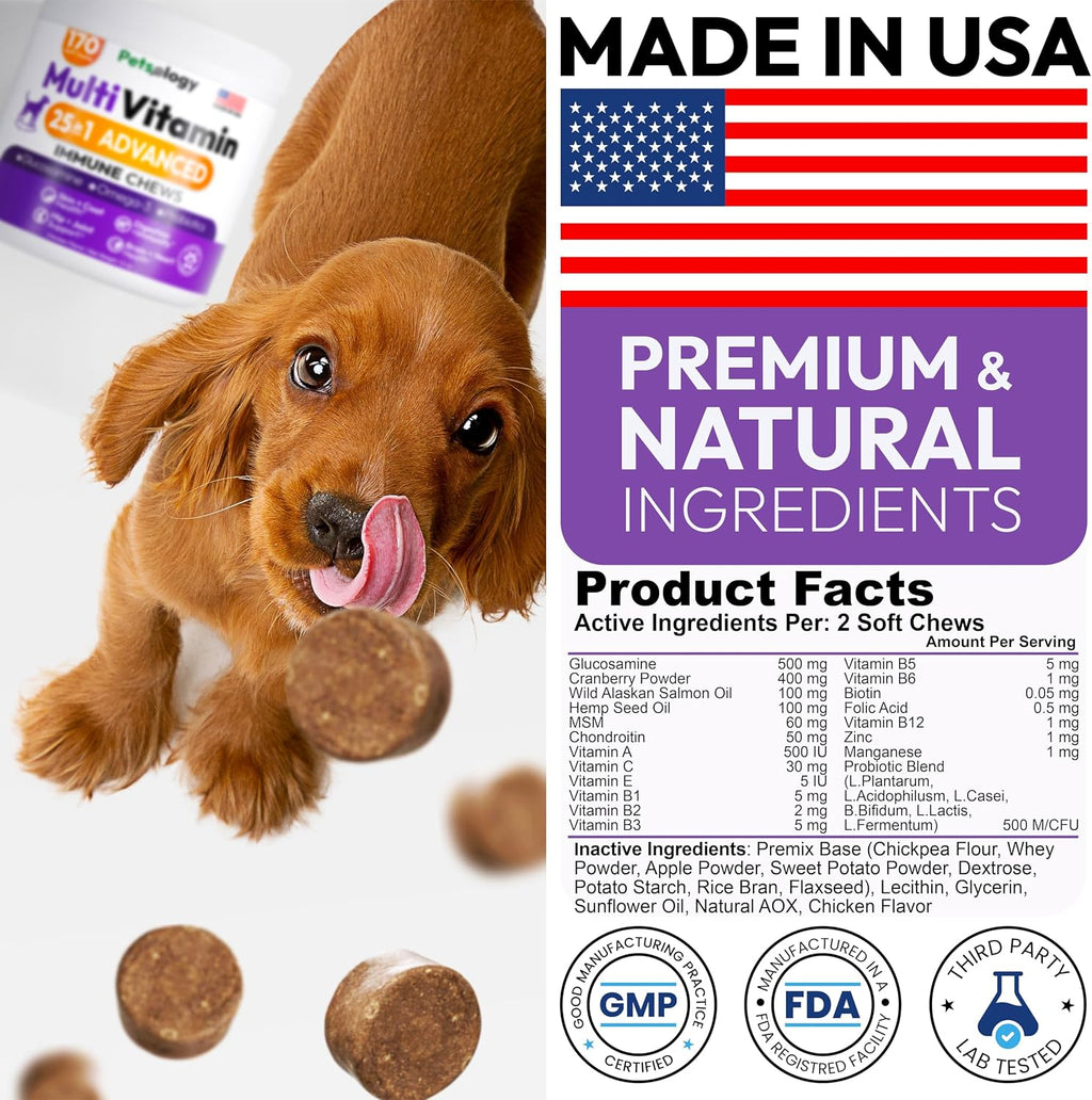 Petsology Multivitamínico Masticable para Perros - 170 Comprimidos - con Glucosamina y Condroitina