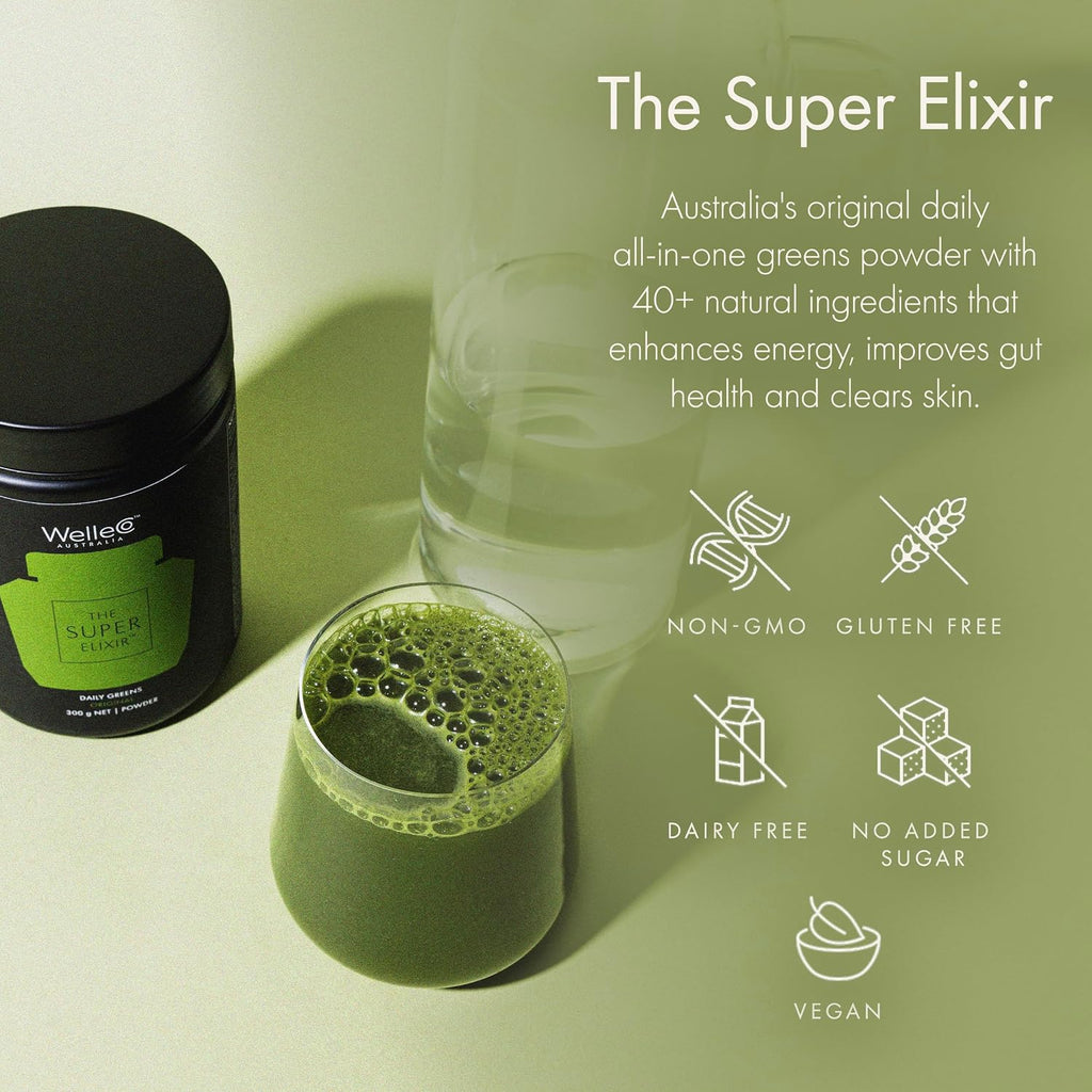 WelleCo The Super Elixir Daily Greens Powder - Mezcla de Superalimentos con Probióticos (Piña y Lima)