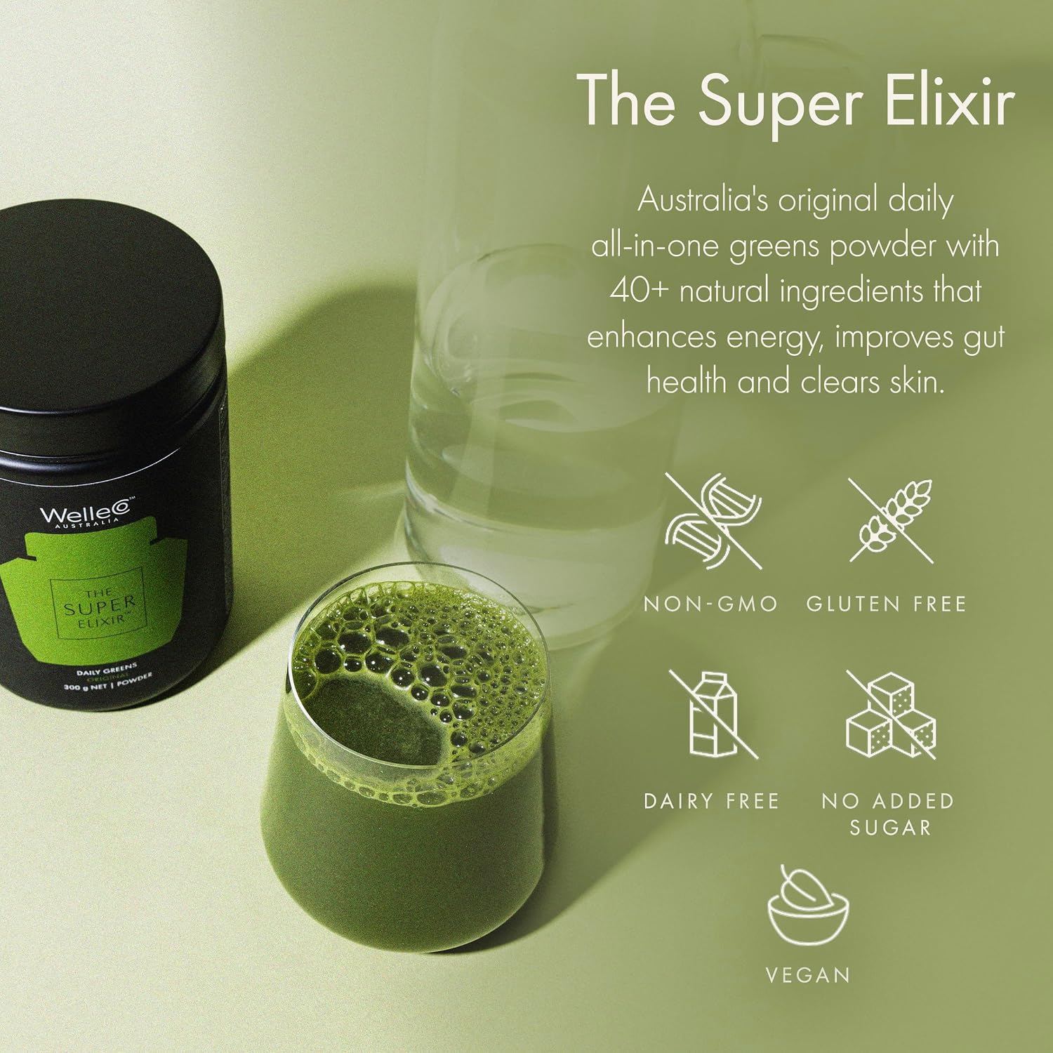 WelleCo The Super Elixir Daily Greens Powder - Mezcla de Superalimentos con Probióticos (Piña y Lima)