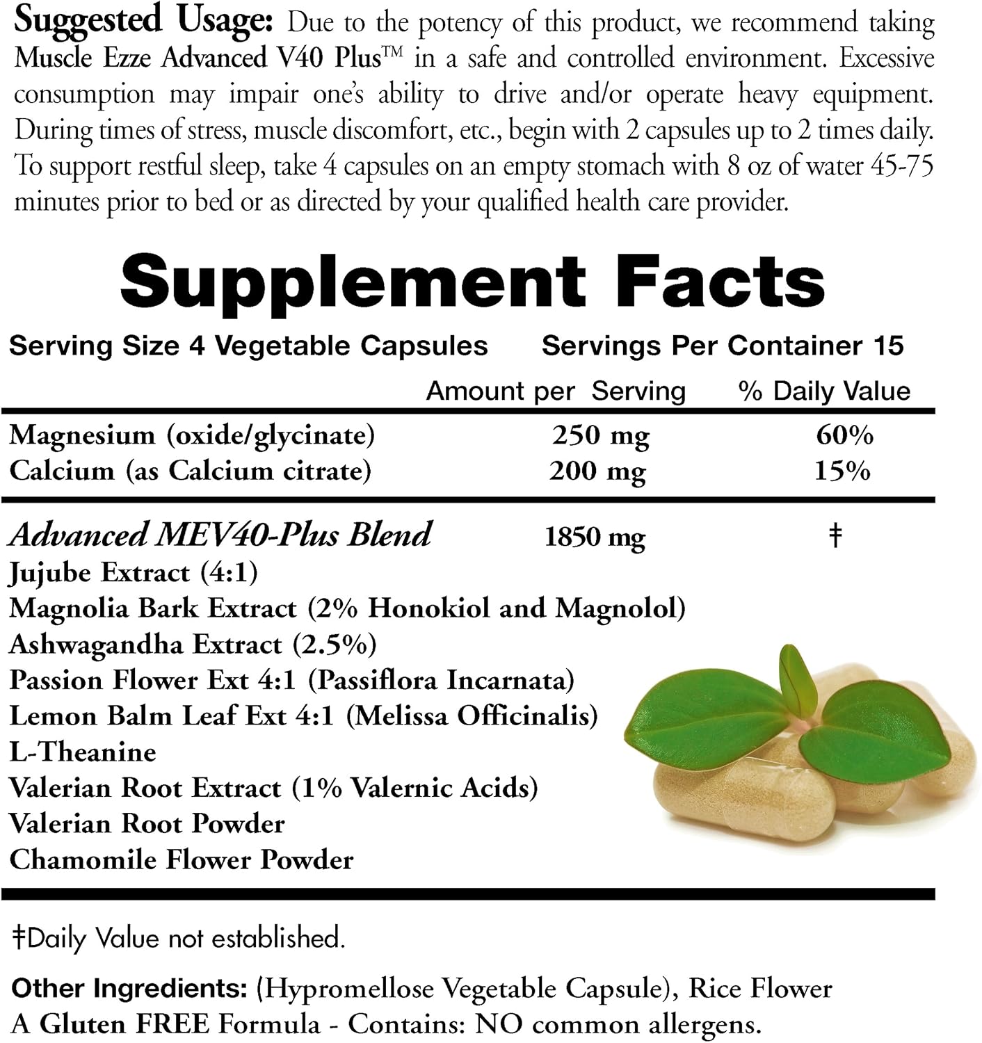 Natural Relaxant Muscle Ezze Plus - Cápsulas Día y Noche con Valeriana, Pasiflora y Magnesio - 60 Unidades