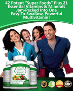 Pure Healthland Super Daily Multivitamin for Adults - 42 Fruits and Vegetables + 21 Vitamins and Minerals - Vegan Tablets, 90 Count