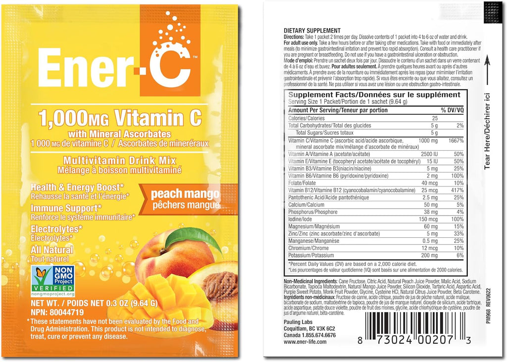 Ener-C Multivitamin Drink Mix - Healthy Energy Peach Mango (60 Sobres)